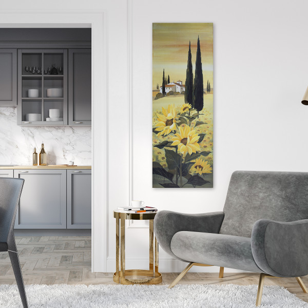 Feeby Obraz na płótnie, Słoneczniki na tle domu 30x90