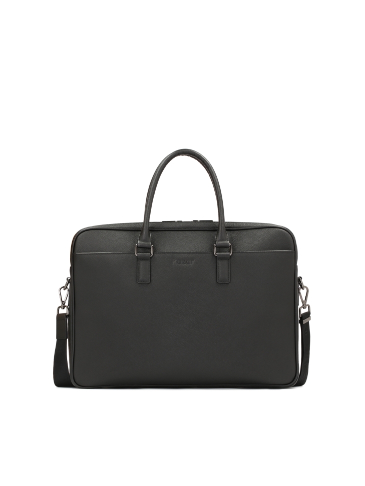 Black leather men's hand and shoulder briefcase