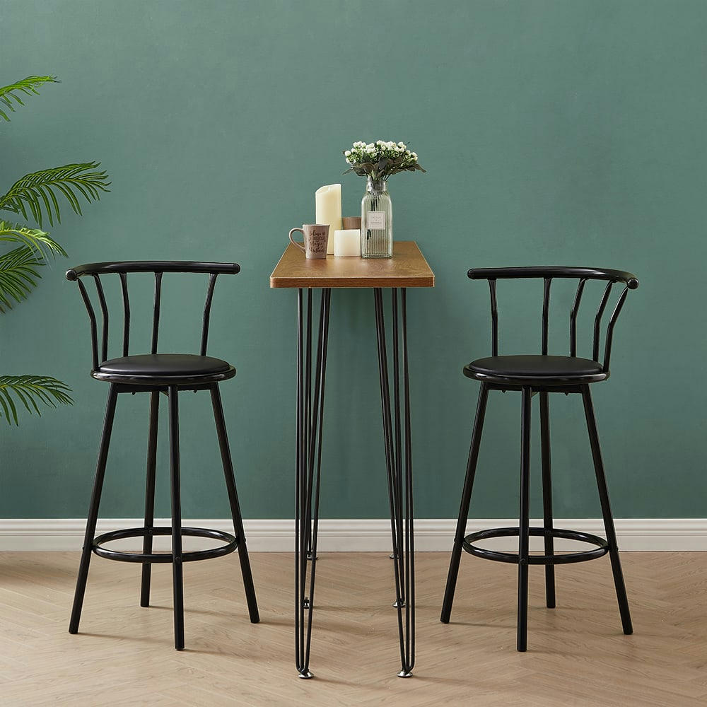 BISTROT - Lot de 2 tabourets de bar en  noir piètement noir