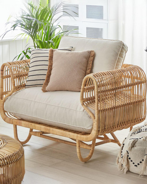 Fotel krzesło poduchy naturalny rattan beż