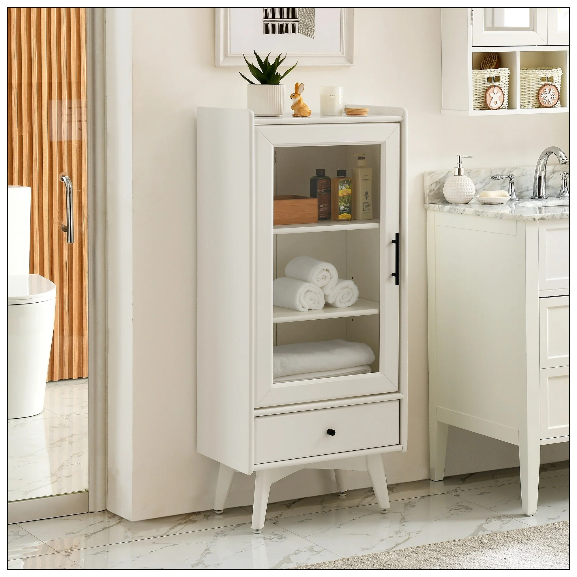 Modern Bathroom Storage Cabinet with Double Adjustable Shelves