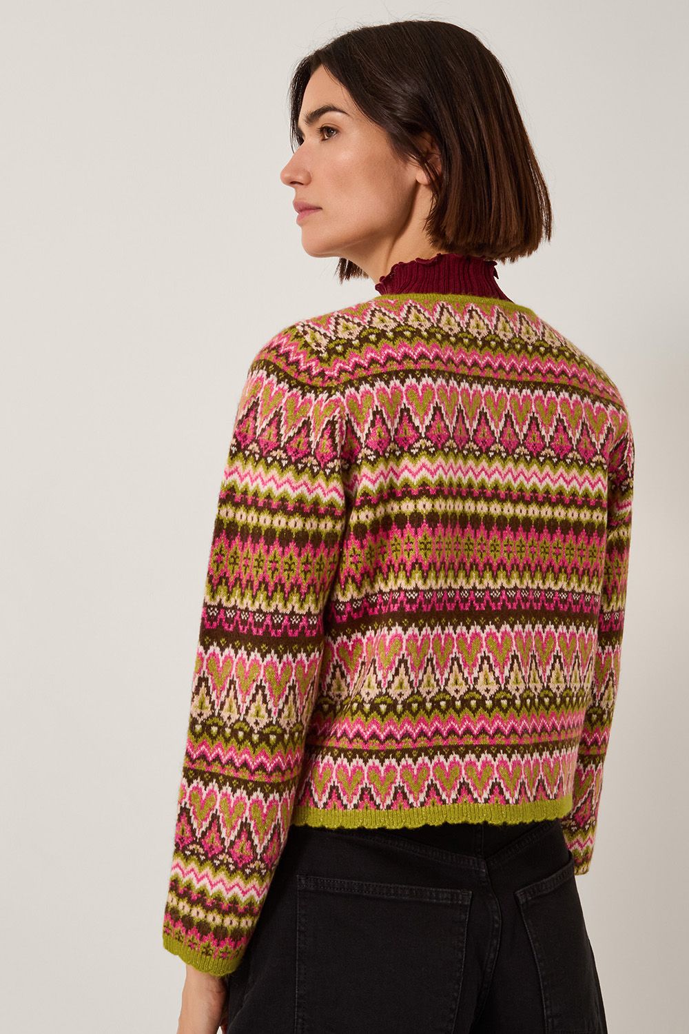 Monsoon Fiona Fair Isle Cardigan Pink