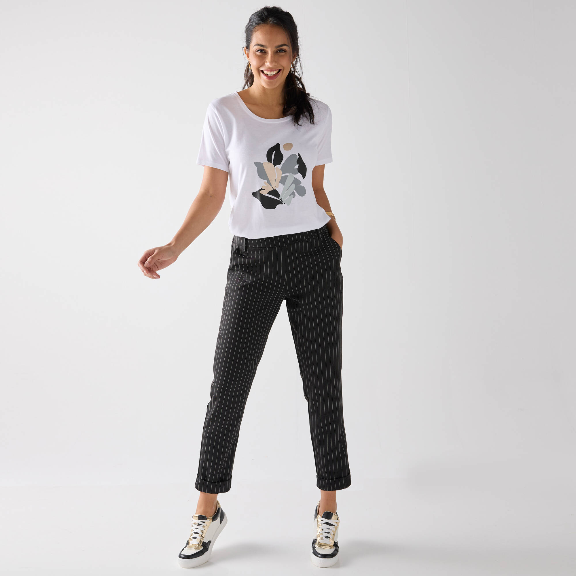 Pantalon 7/8ème fuselé rayé