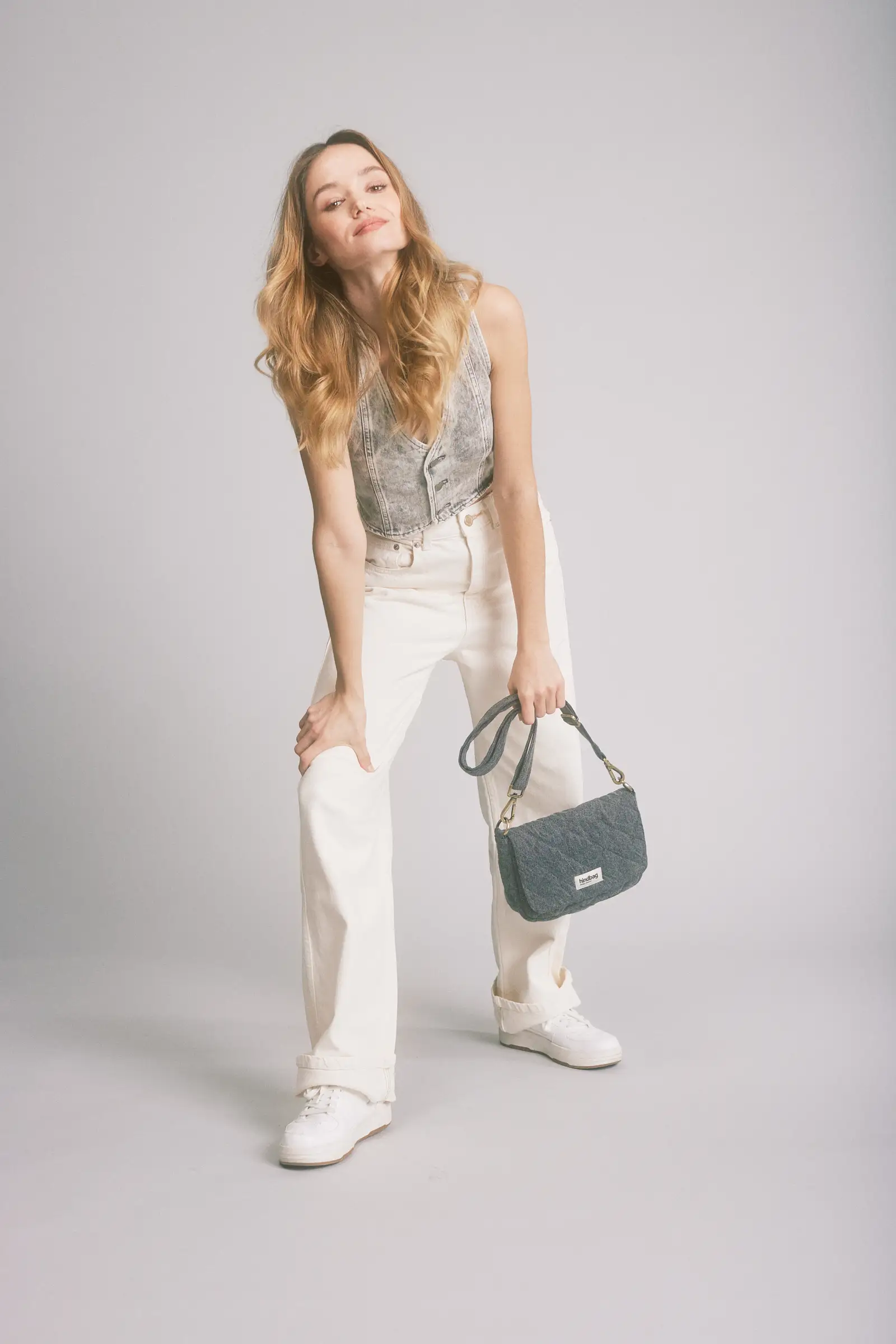 Sac à main matelassé Margault Denim Gris