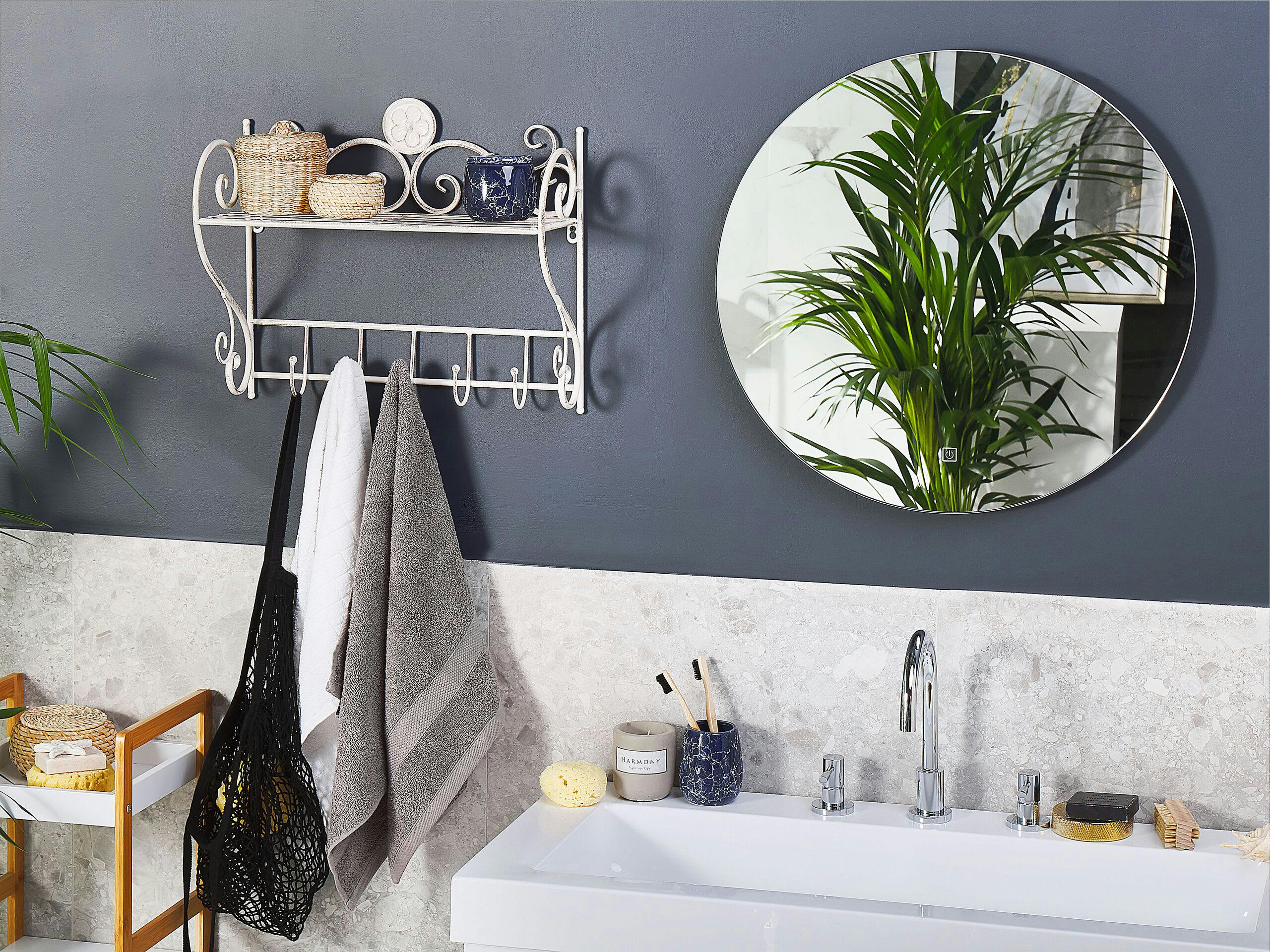 OSORNO - Étagère murale de salle de bain blanche effet vieilli