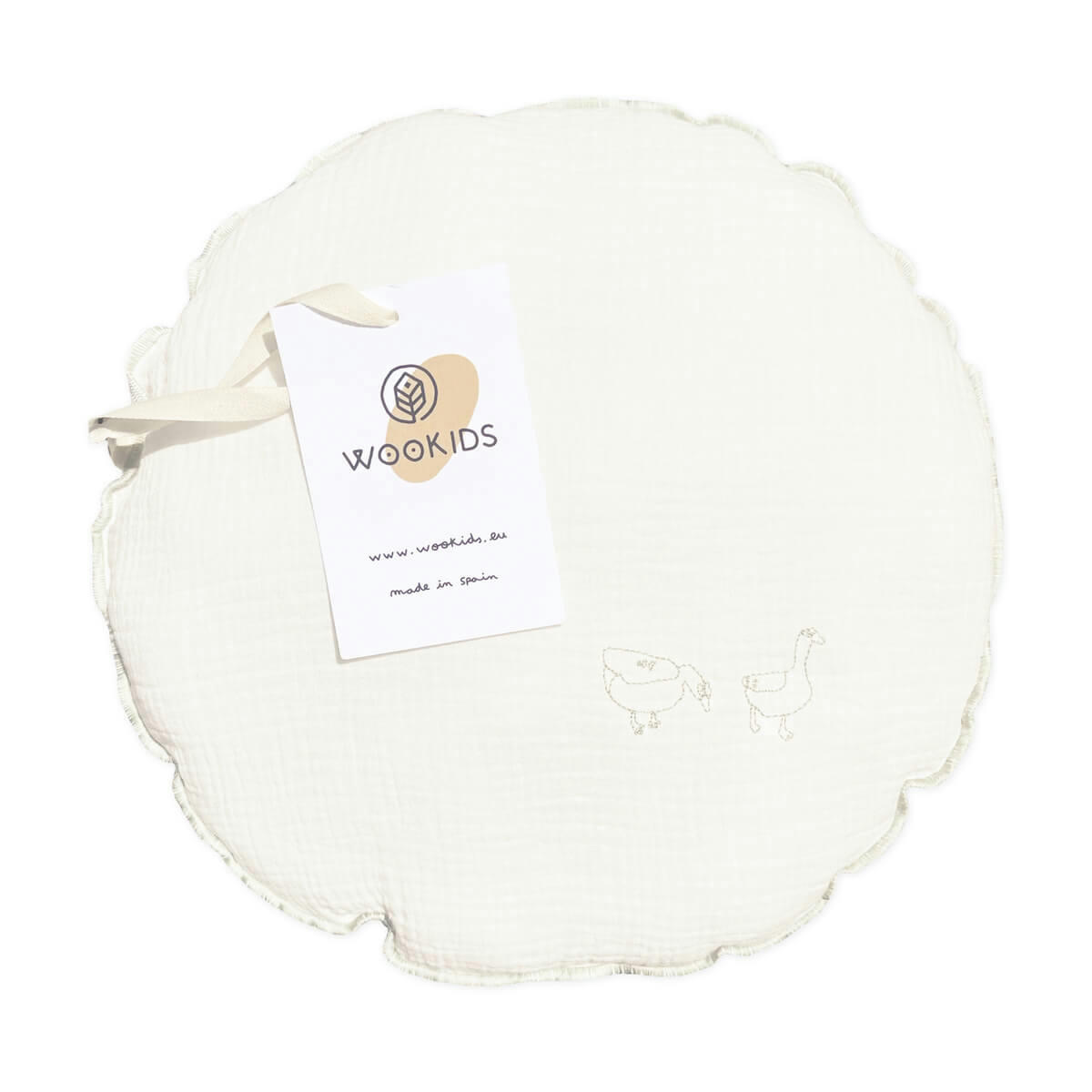 BARNA - Coussin rond canards broderie bleue