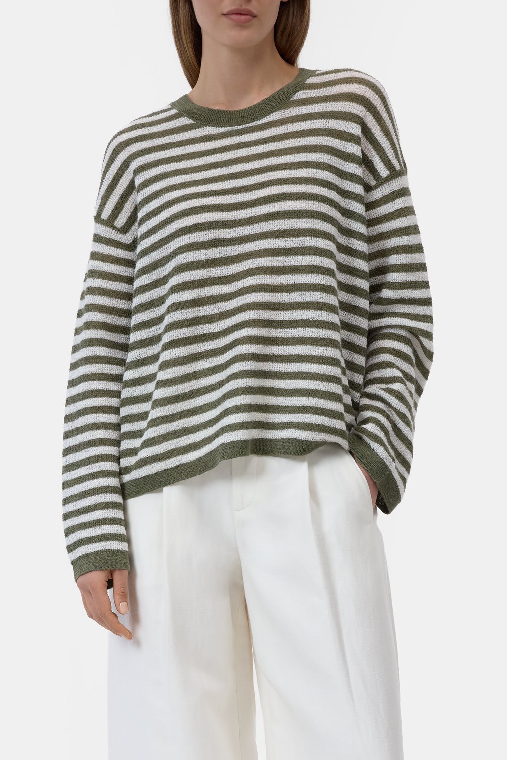 Gestreifter Pullover aus Leinen-Mix