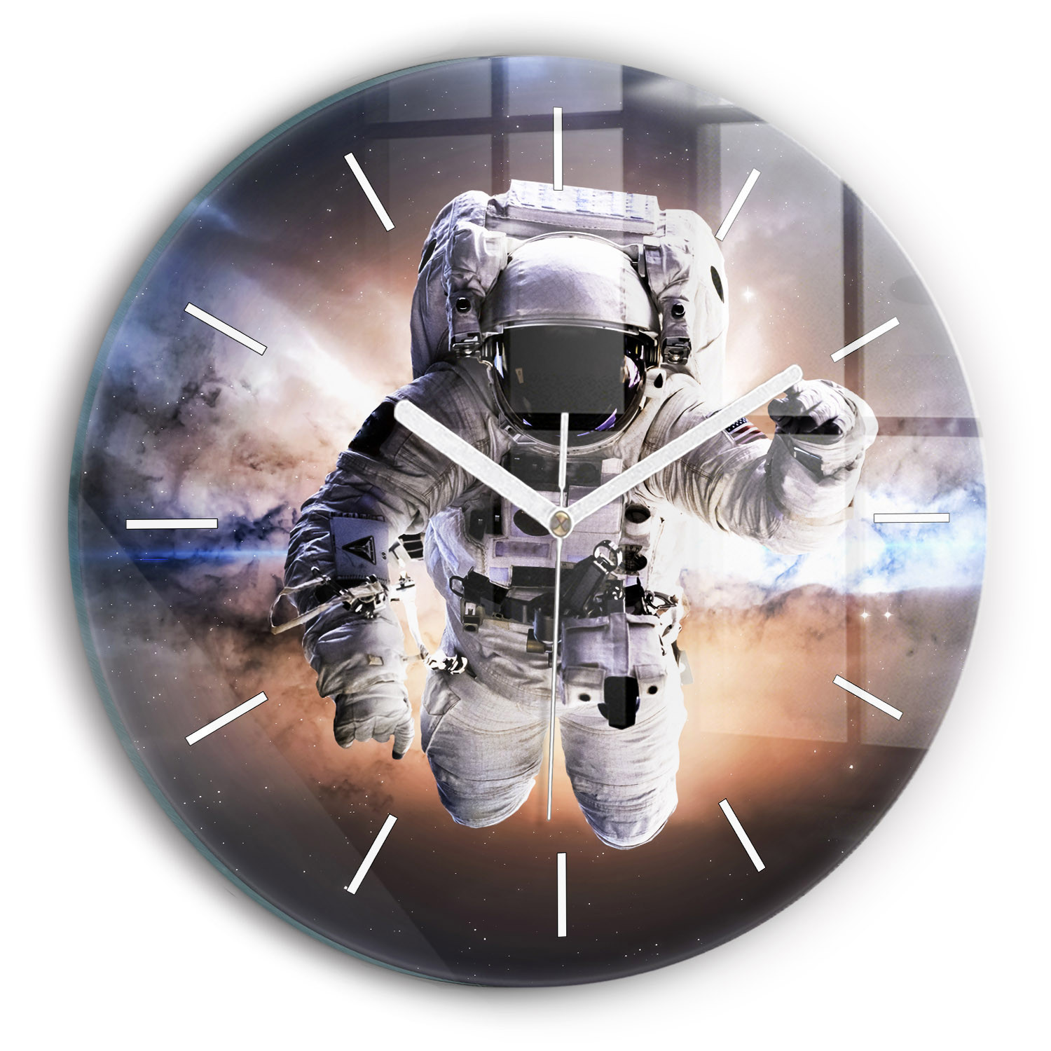 Zegar szklany ścienny do salonu Astronauta w kosmosie fi30