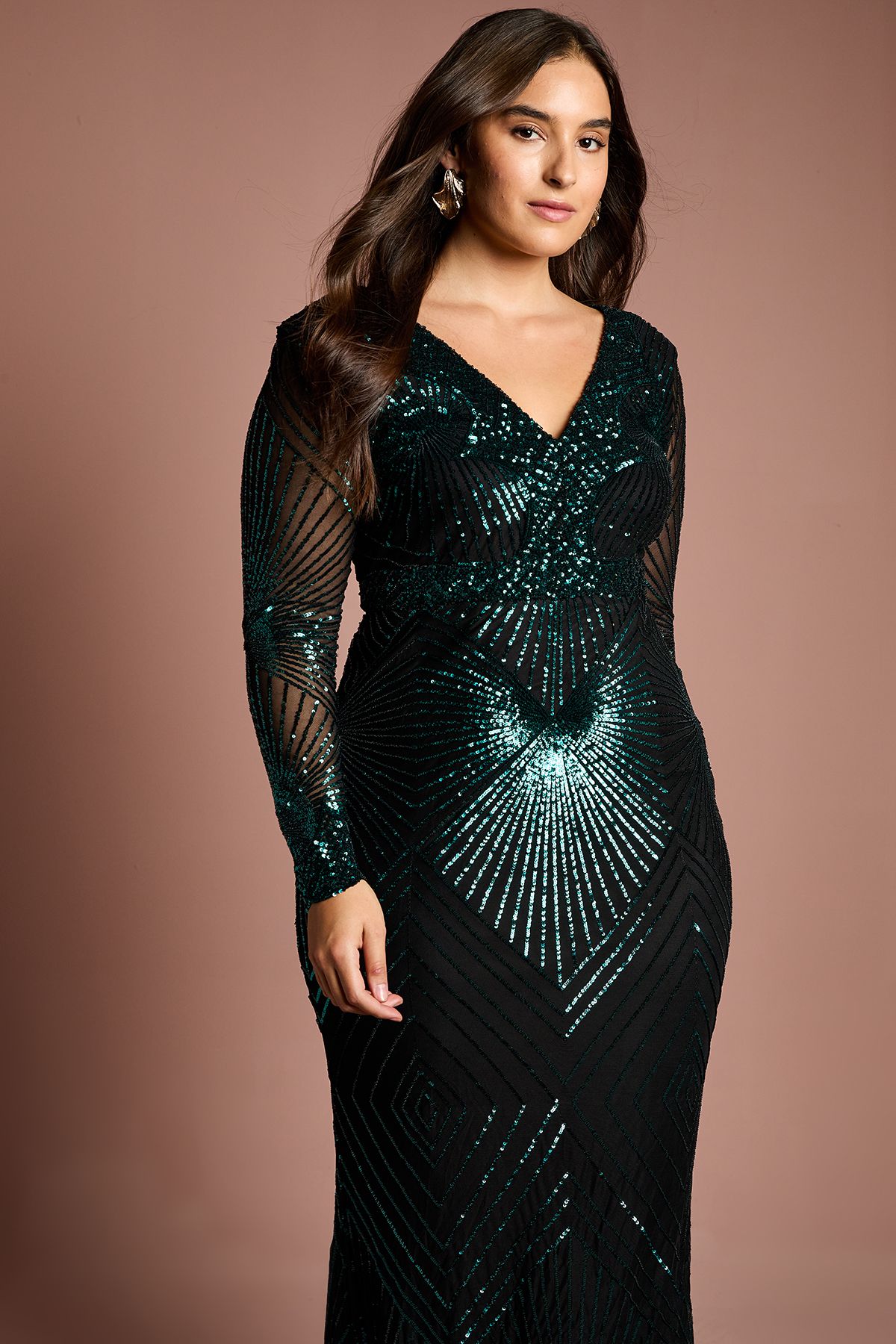 Coast Plus Size Long Sleeve Embellished Maxi Dress