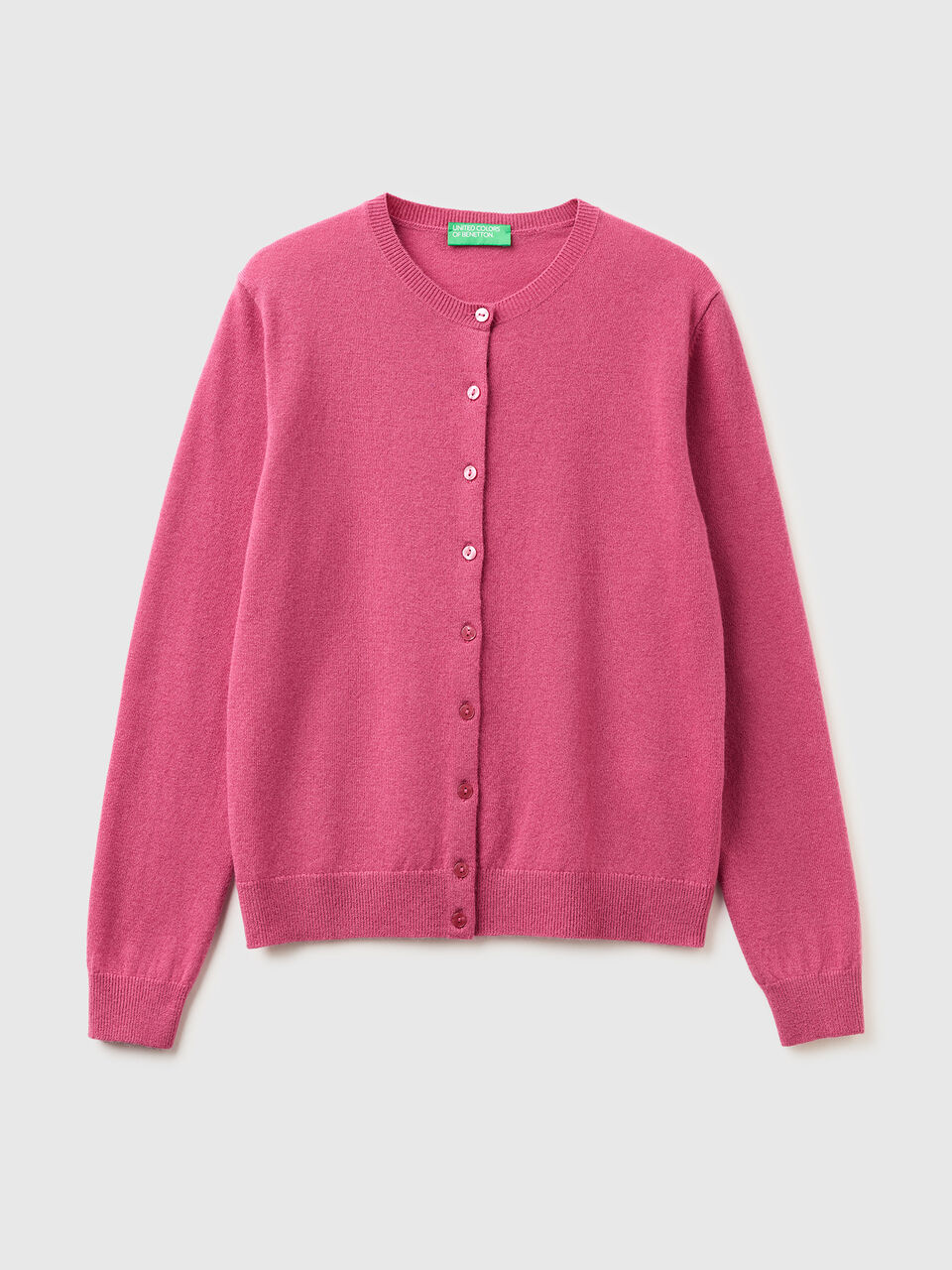 Plum crew neck cardigan in pure Merino wool