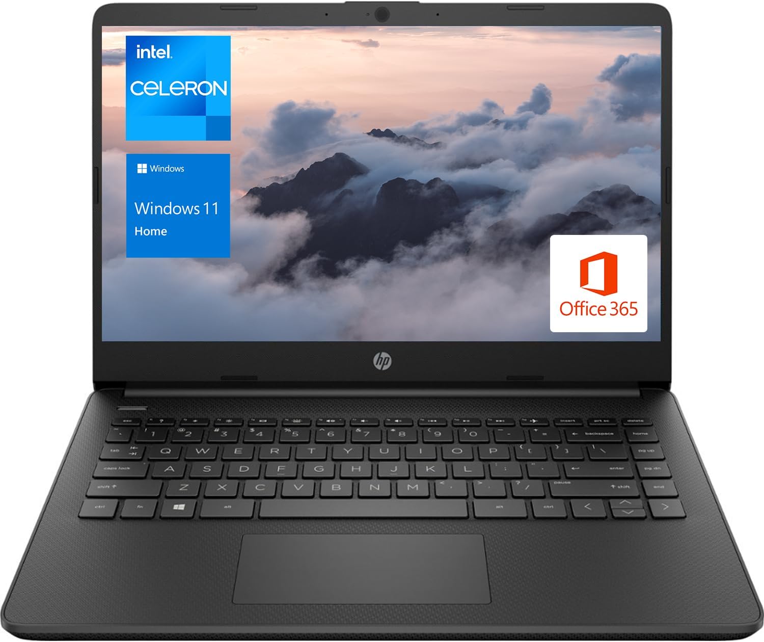 HP Portable Laptop  Student and Business  14 HD Display  Intel Quad-Core N4120  4GB DDR4 RAM  64GB eMMC  1 Year Office 365  Webcam  SD Card Reader  HDMI  Wi-Fi  Windows 11 Home  Black  KKE Mousepad