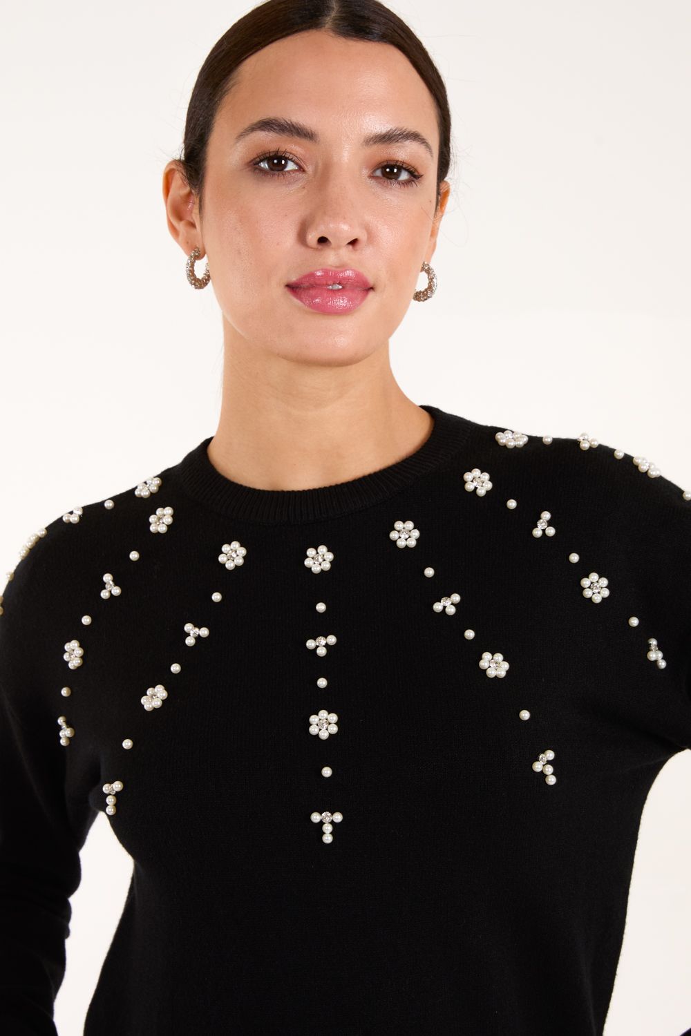 Blue Vanilla Pearl Flower Embellishment Jumper