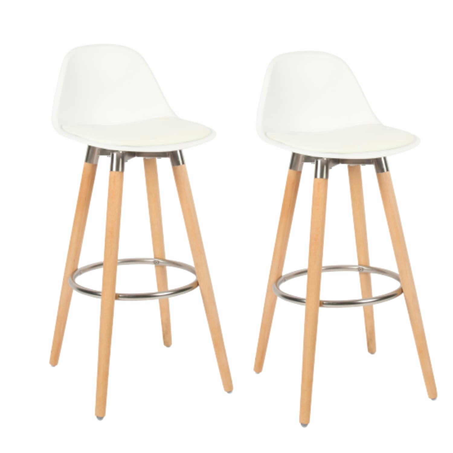TABOURET B&B - Lot de 2 tabourets blanc pieds en bois naturel 39,5x44x91cm