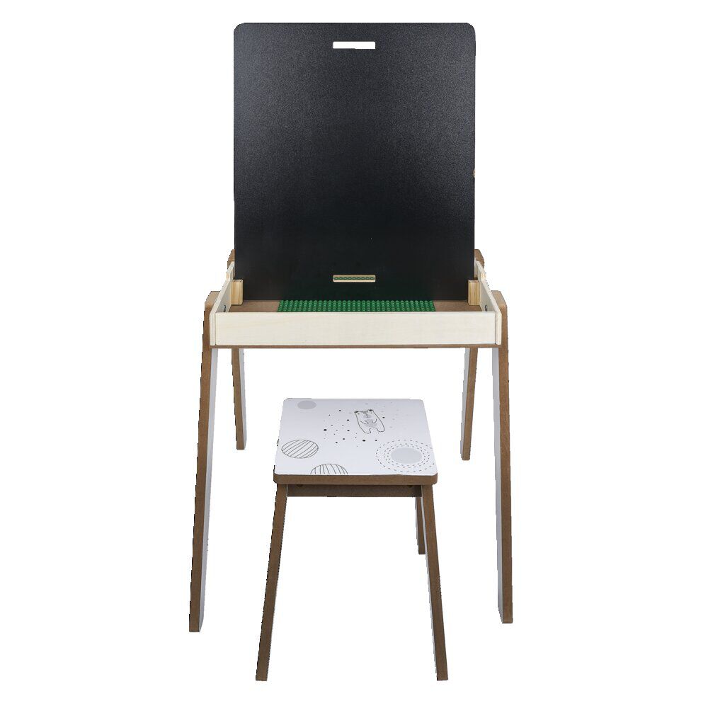 Bureau enfant modulable 3en1 tableau noir bois blanc et tabouret