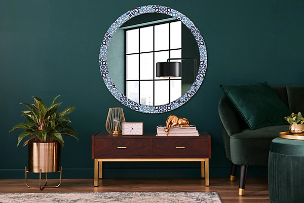 Miroir Circulaire avec Cadre Imprimé Décoratif Tulup 100 cm - 86 cm Motif Arabe Bleu