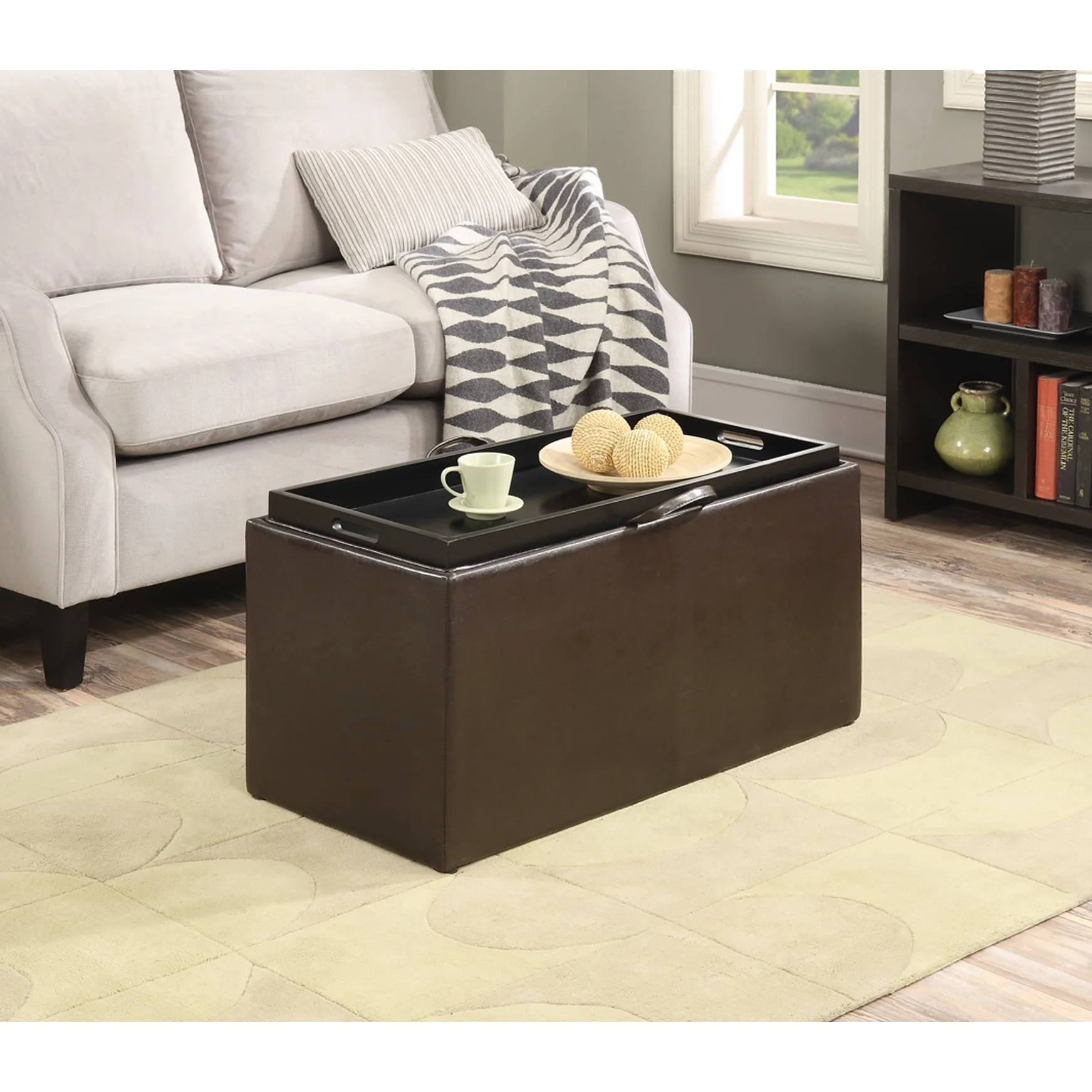 Designs4Comfort Sheridan Storage Bench with Reversible Tray and 2 Side Ottomans