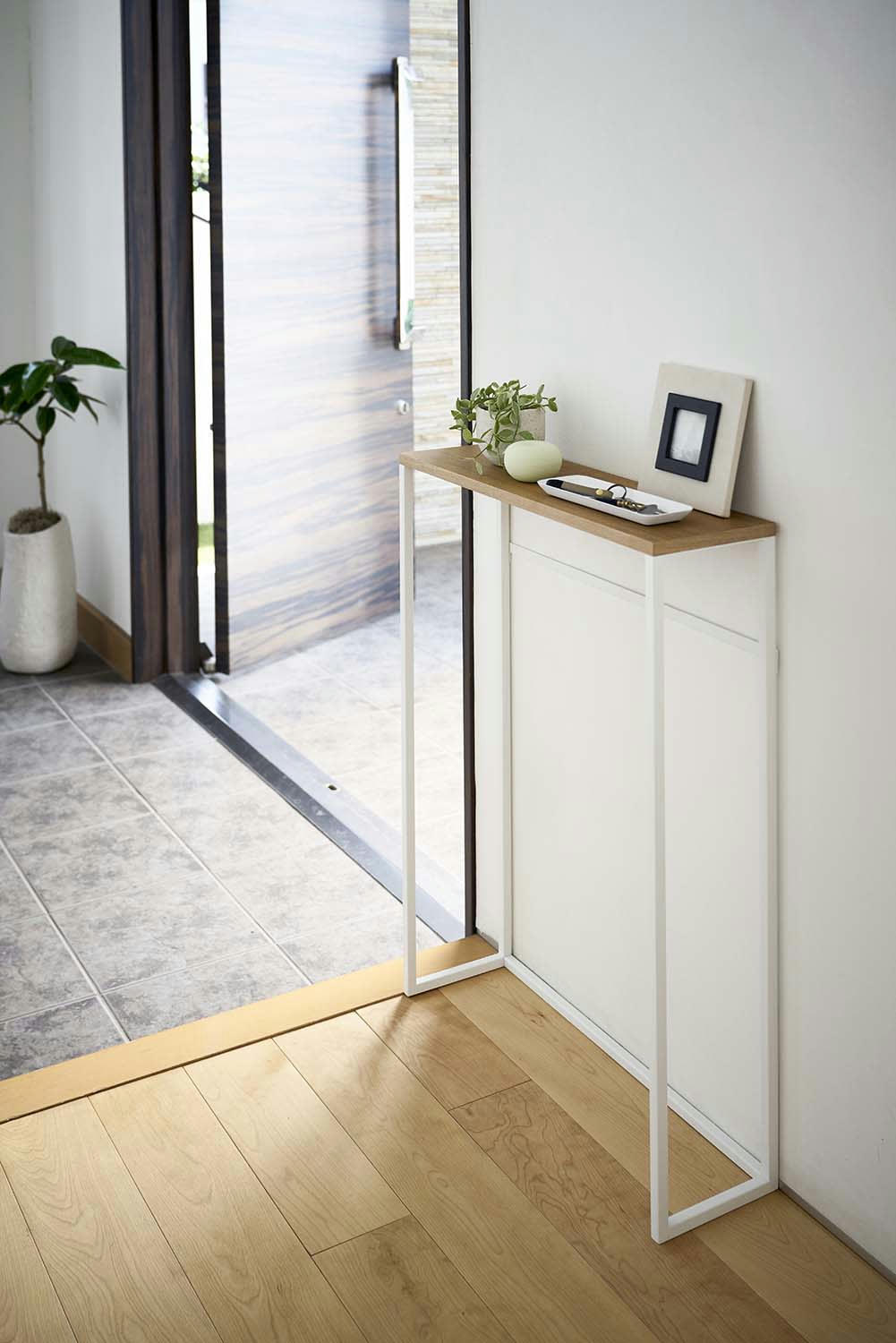 - Console d'entrée en bois et métal tower blanc