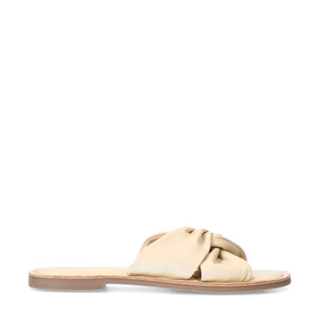 Off white leren slippers met knoop detail