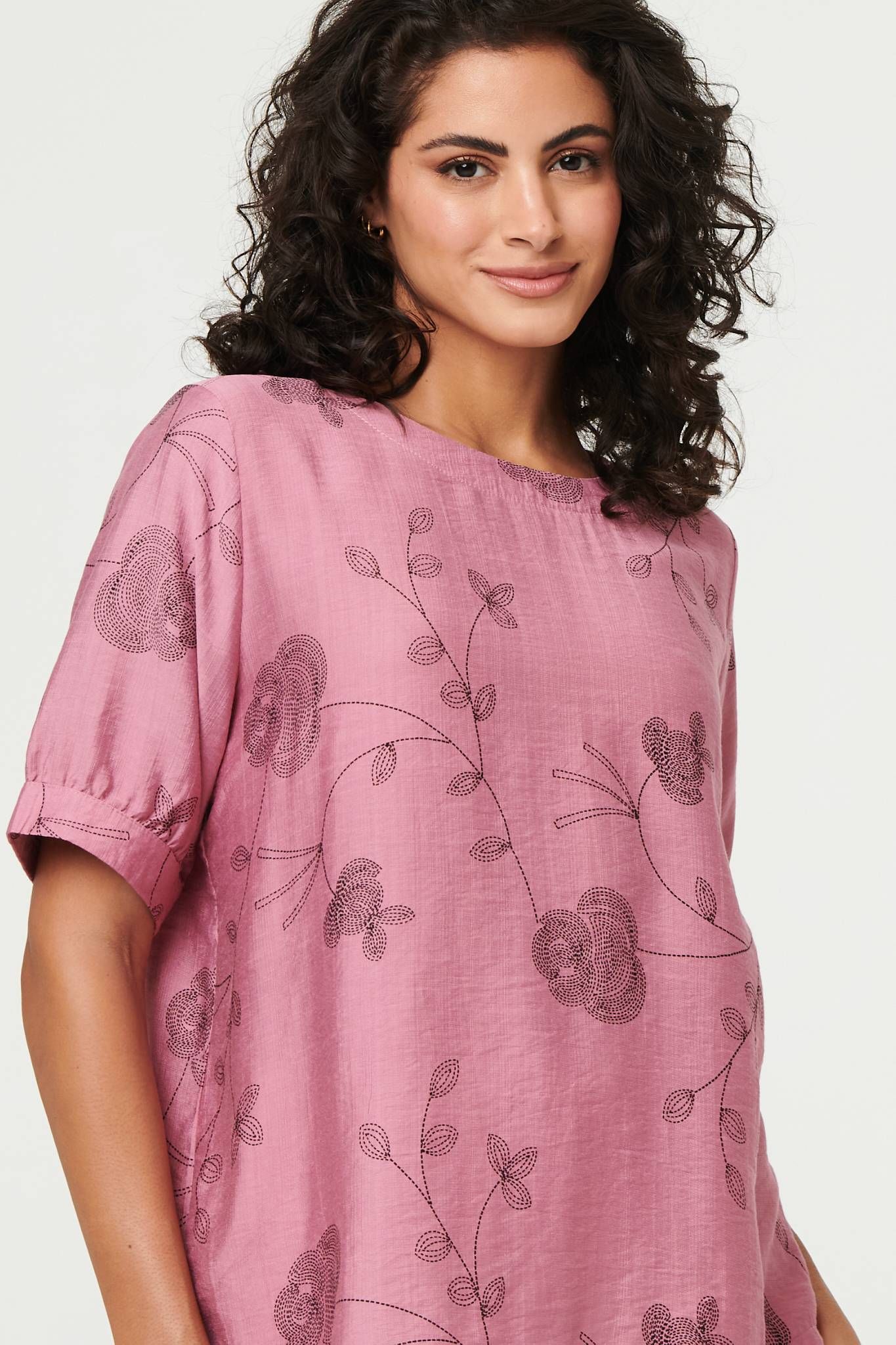 Izabel London Floral Short Puff Sleeve Blouse Top