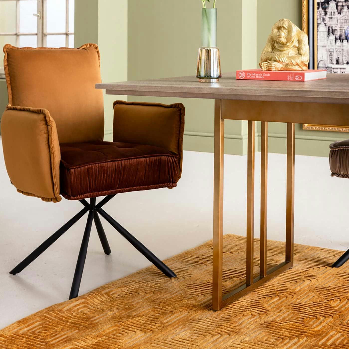 CHELSEA - Chaise avec accoudoirs en velours marron et acier