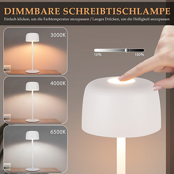 Nettlife lampe de table led sans fil, lampe de chevet à réglage continu avec batterie