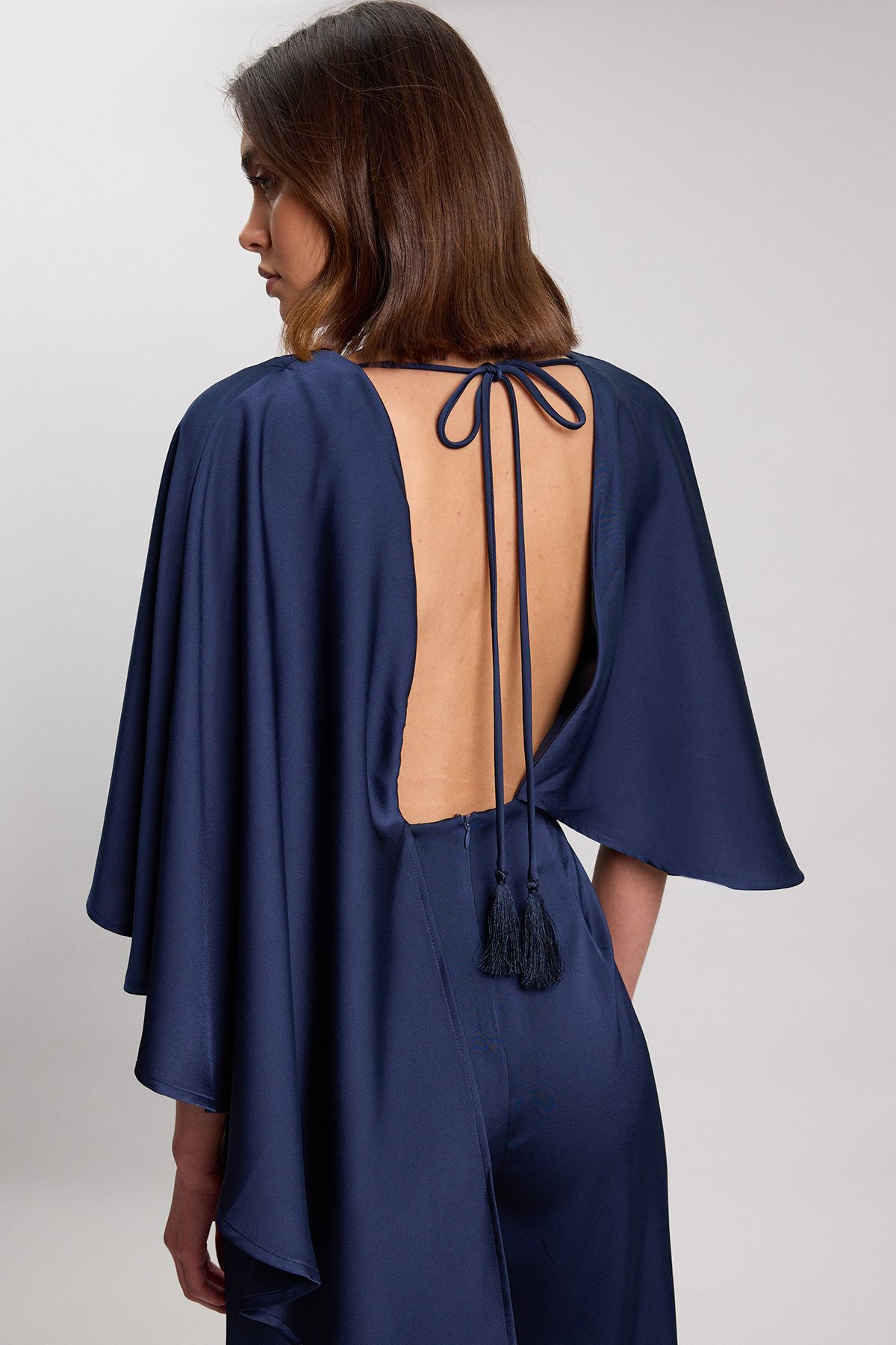 KarenMillen Satin Back Crepe Cape Detail Woven Jumpsuit