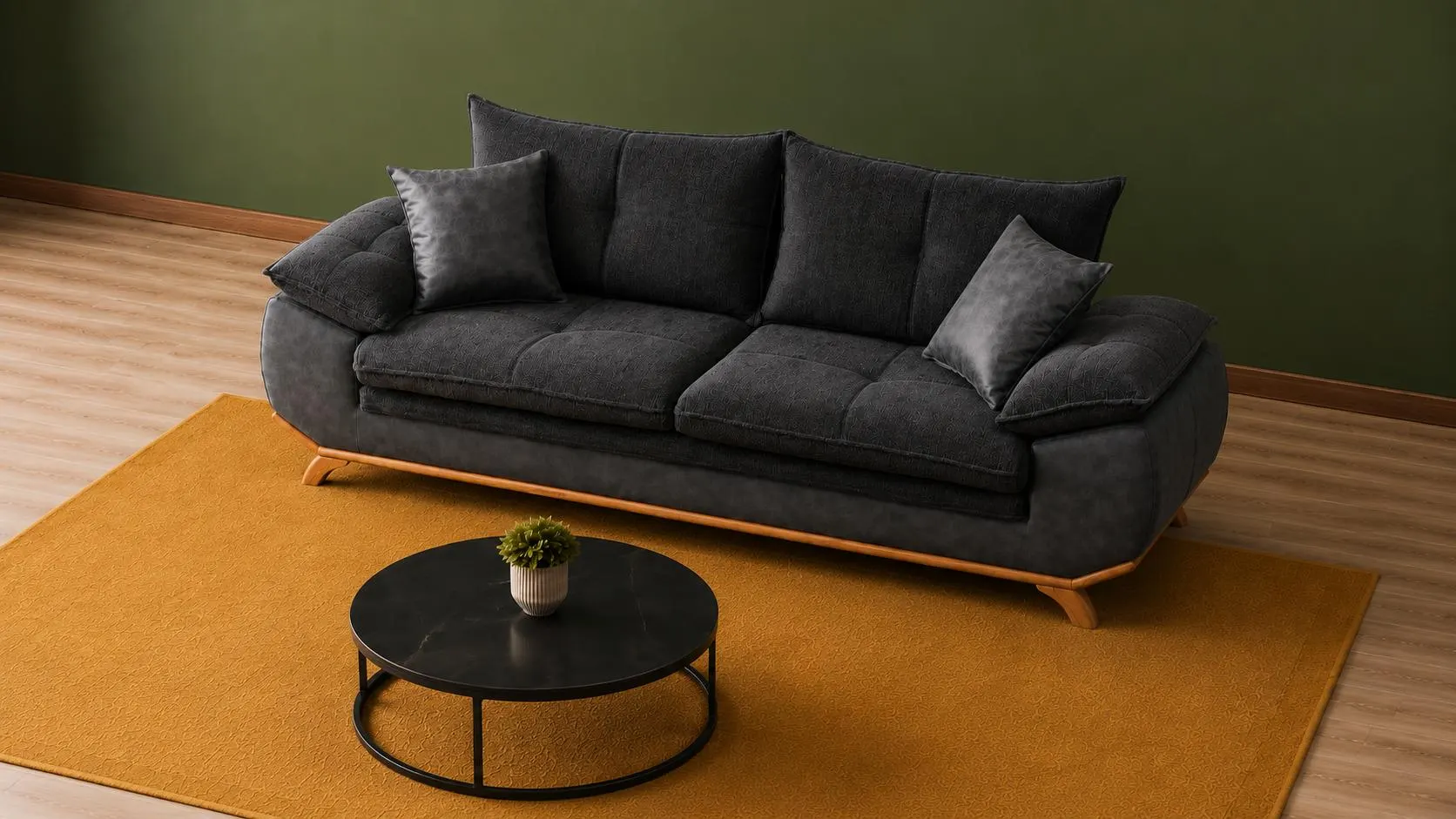 Dark Gray Convertible Sofa Bed with Storage Modern 3 Seater Sleeper Sofa Luxury Living Room Couch with Wooden Legs