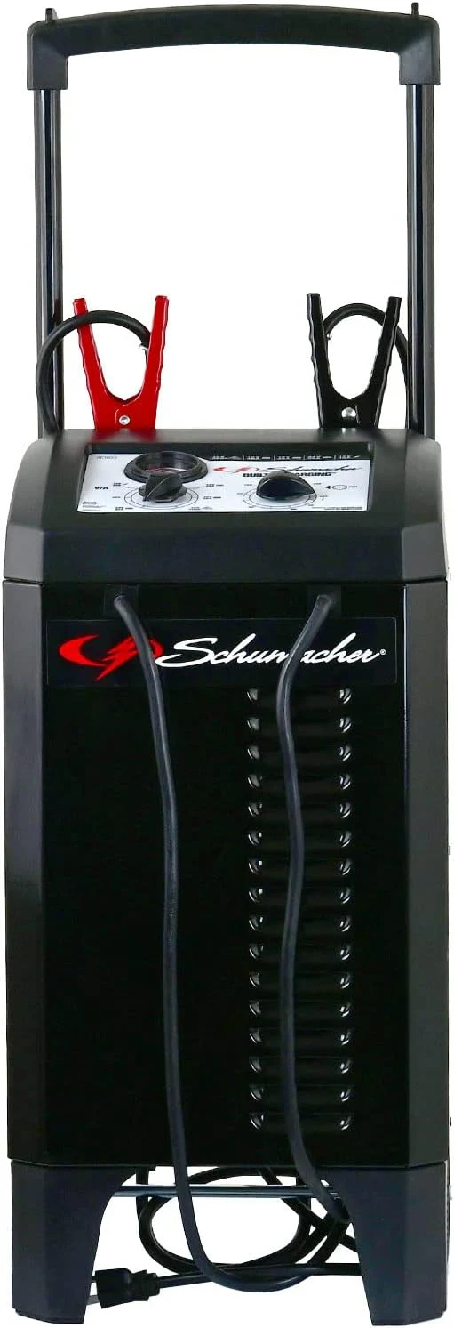 SC1633 Manual Timer-Controlled Wheeled Battery Charger and Jump Starter for Cars, SUVs, Trucks, and Boats, 200 Cranking Amps, 12 Volts, 24 Volts, Black, 1 Unit