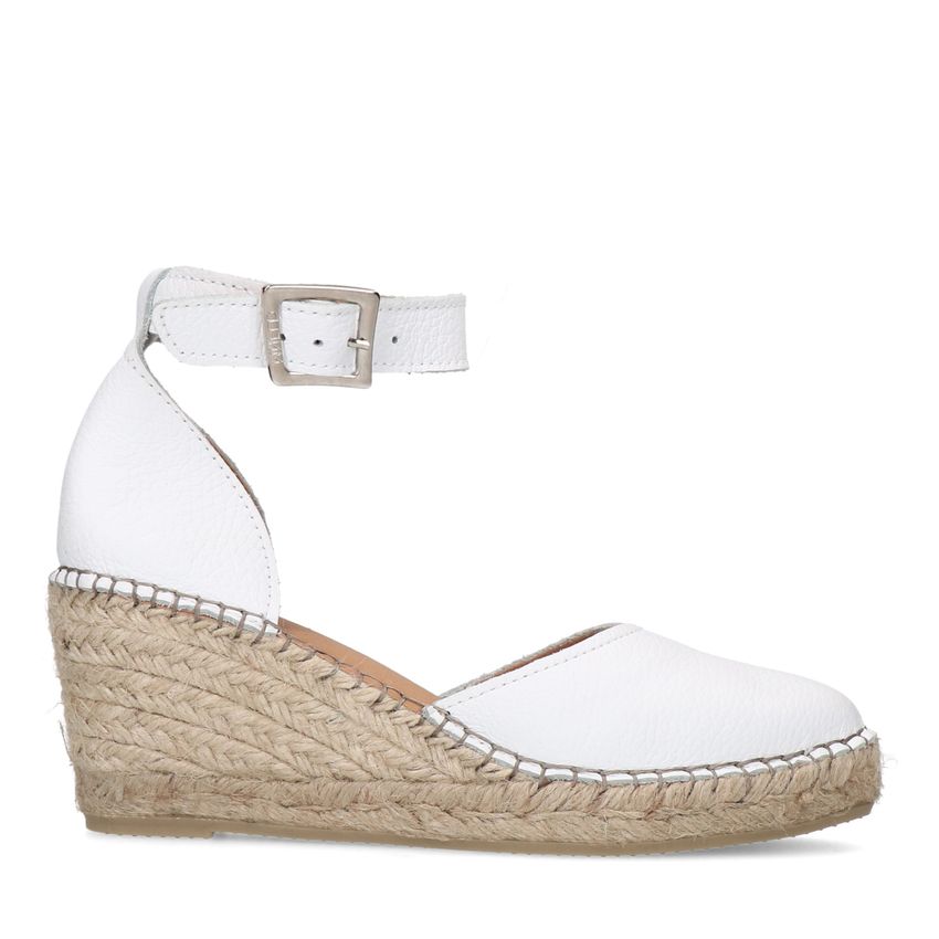 Manfield Witte leren sleehakken met touwzool