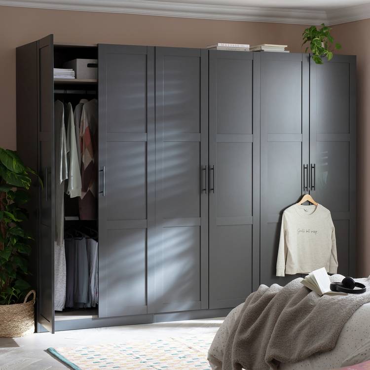 Habitat Munich Panelled 6 Door Wardrobe - Anthracite