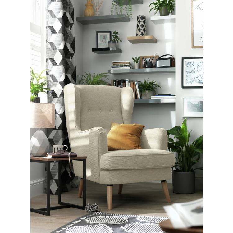 Habitat Callie Fabric Wingback Chair - Latte