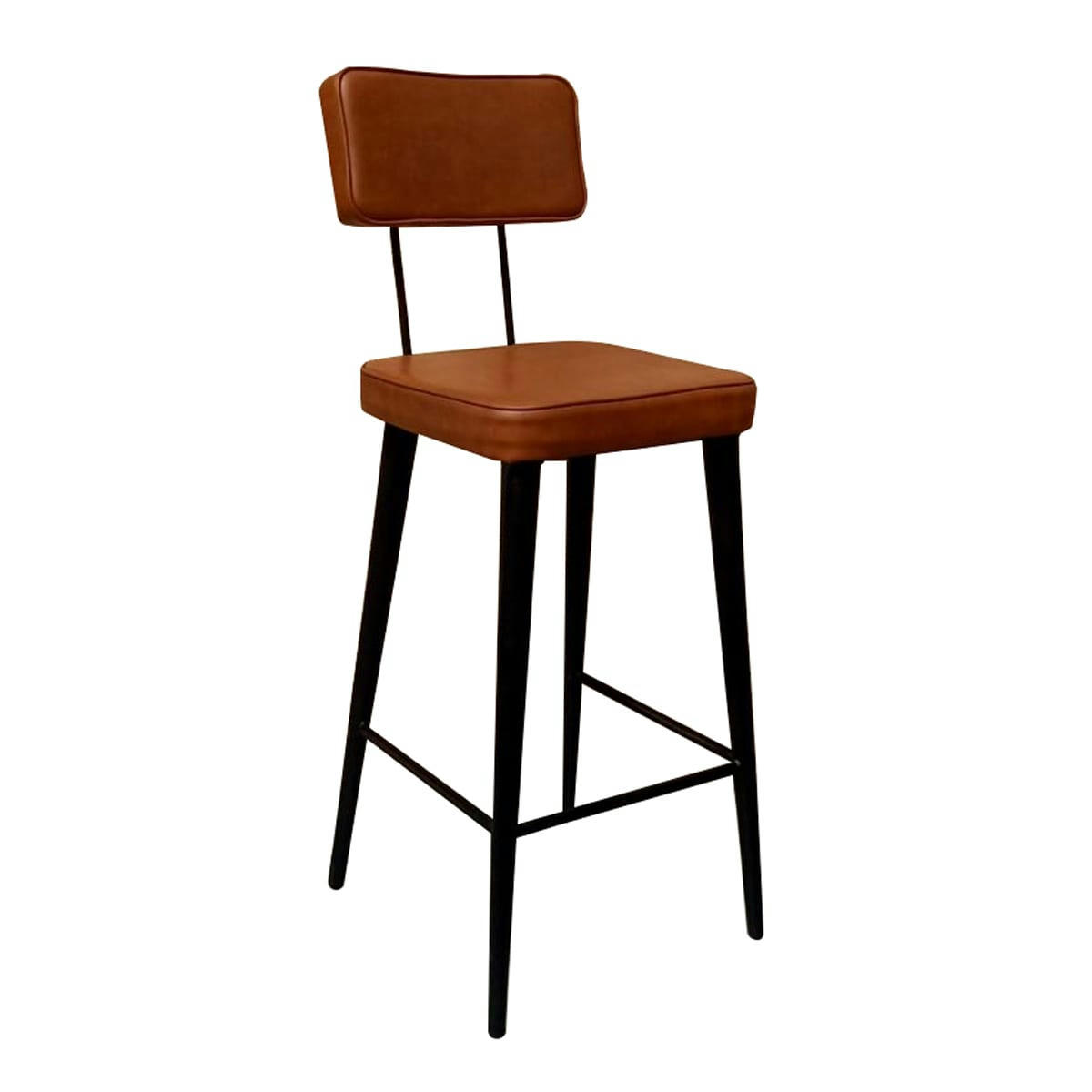 MIM - Tabouret de bar en cuir et croûte de cuir marron 45 cm