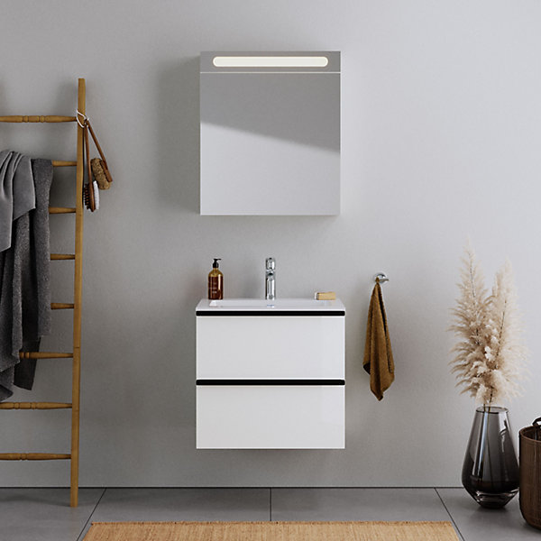 Amoire de toilette aluminium 2 portes miroir charnière droite   éclairage LED salle de bain   toilette, 70x60x15cm, DURAPOINT