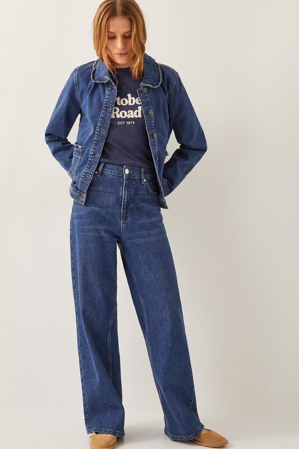Monsoon Sadie Ruffle Denim Jacket Blue