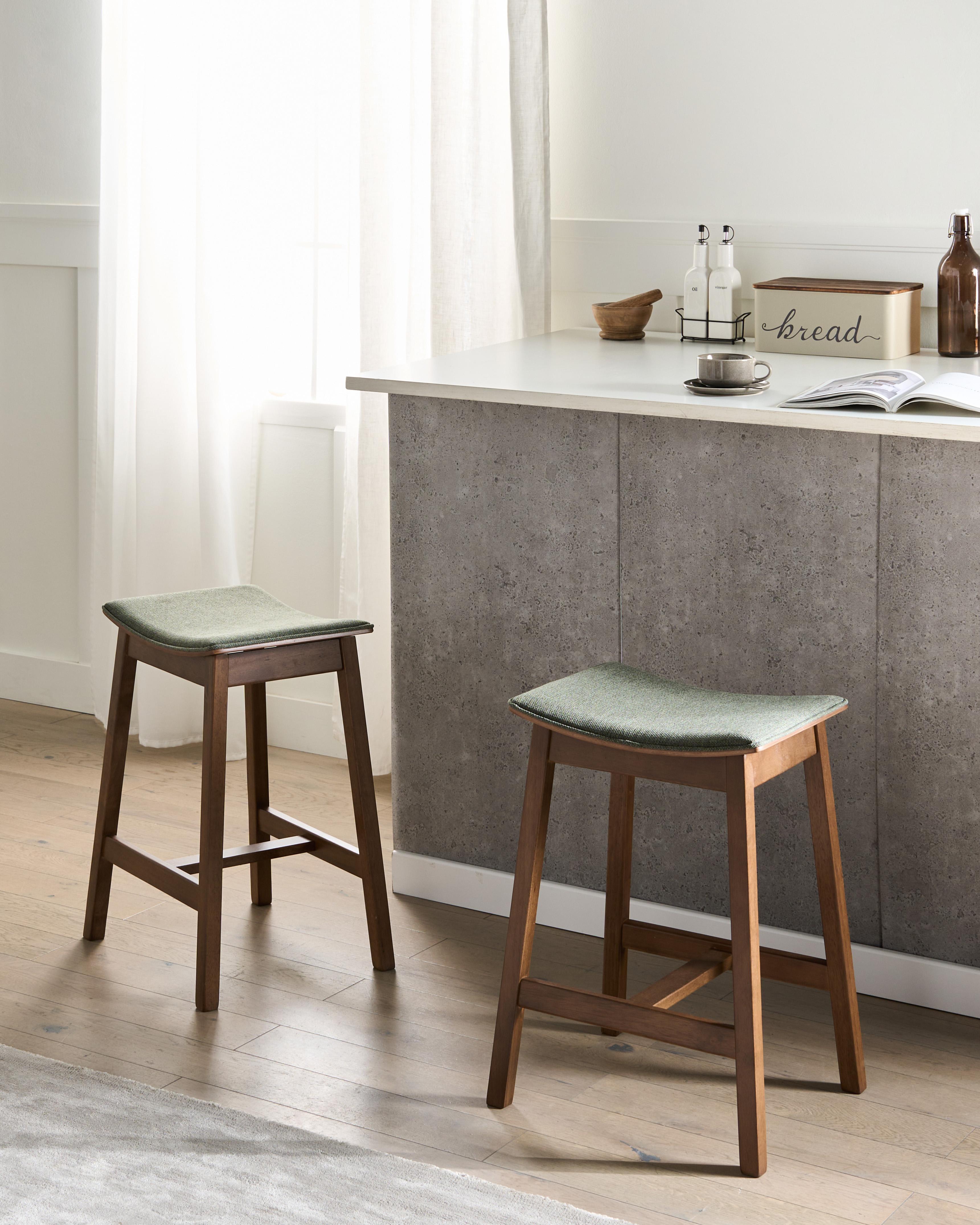 Set of 2 Bar Stools DIXON Wood Dark Brown/ Green