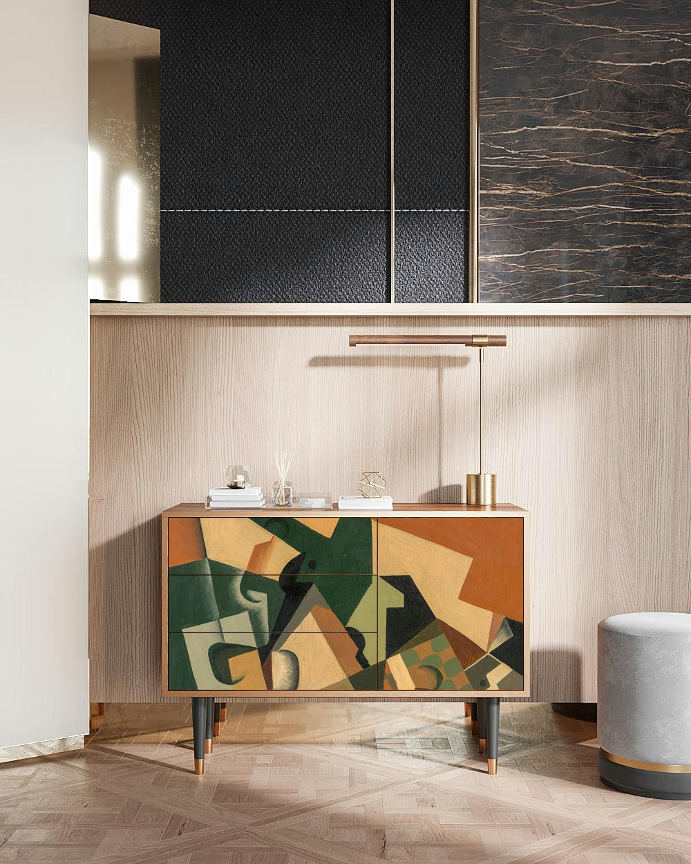 GLASS AND CHECKERBOARD BY JUAN GRIS - Buffet  multicolore 3 tiroirs et 1 porte L 115 cm