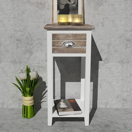 NNEVL Nightstand with 1 Drawer Brown and White