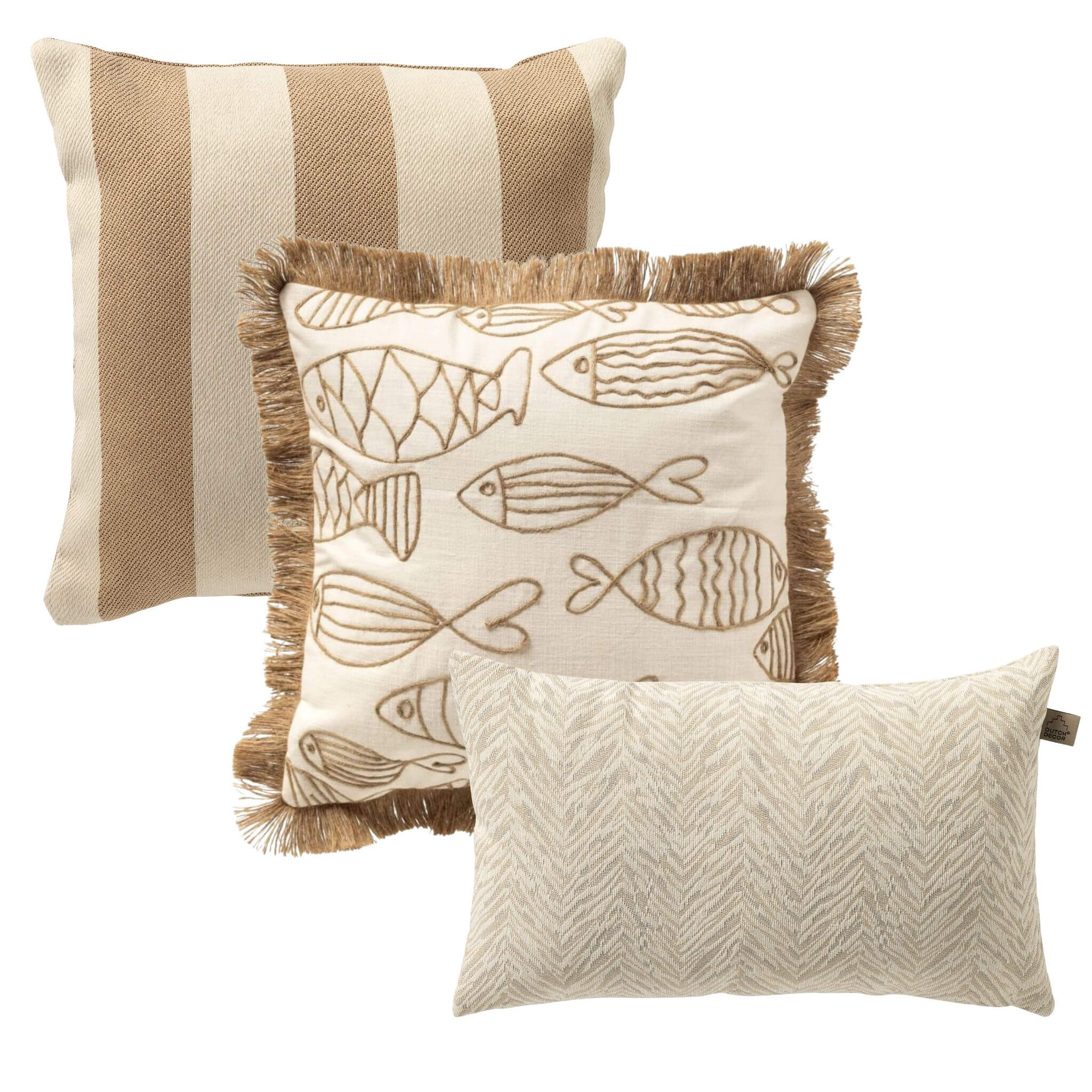 KUSSENSET - 3-delig - Dune Catch - 45x45 cm, 30x50 cm - inclusief binnenkussens - beige, wit