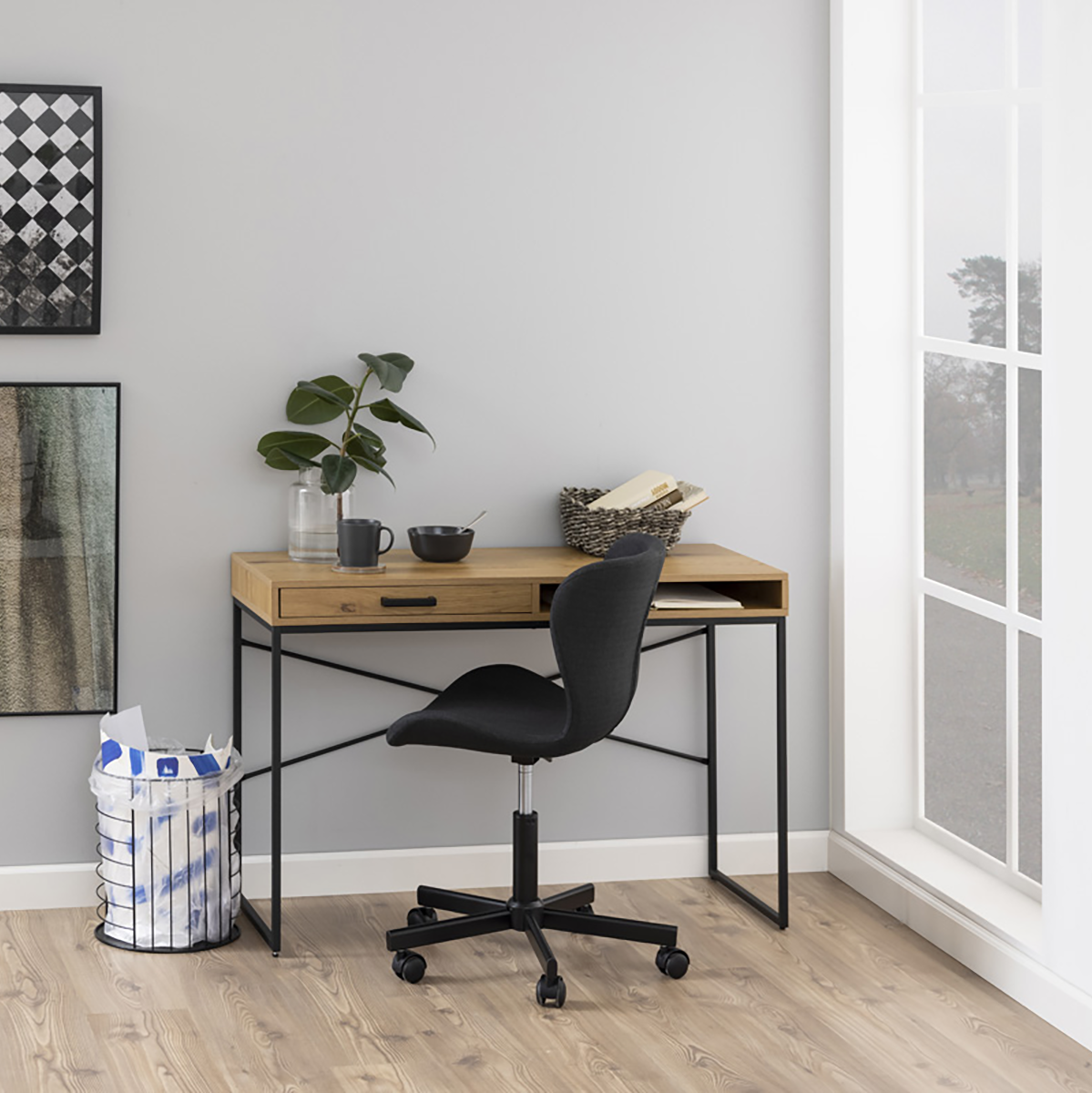 Lisomme Vic houten bureau naturel - met opbergvak - 110 x 45 cm