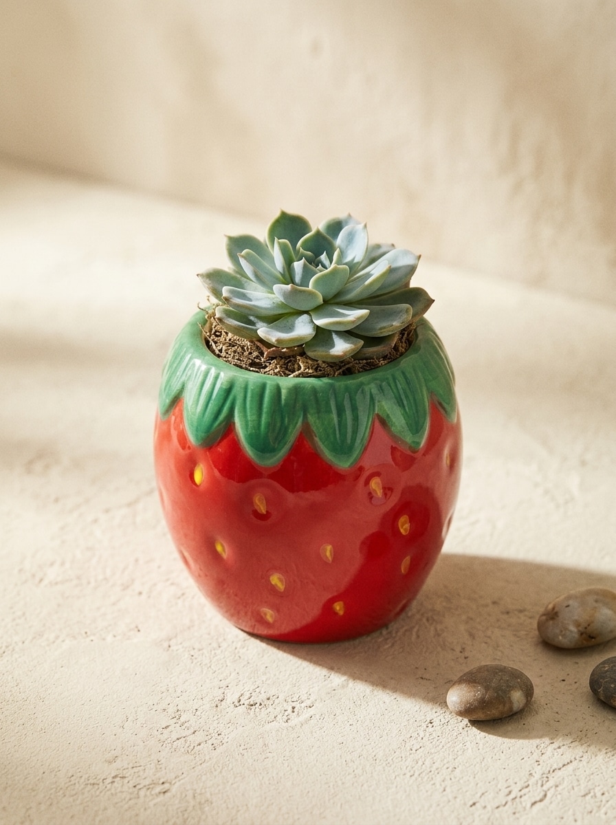 Ceramiczna doniczka z motywem truskawki