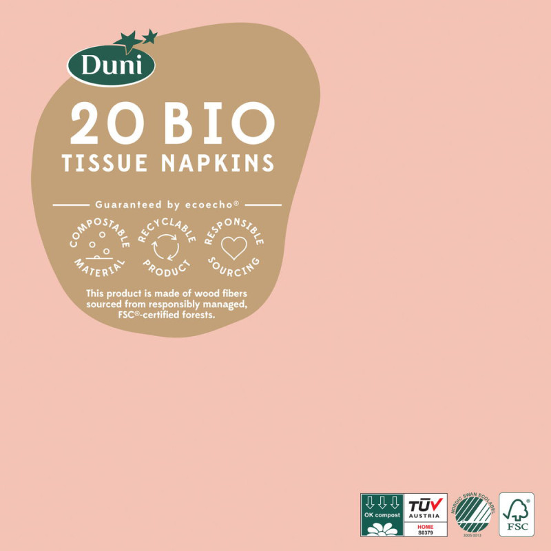Serviette en tissu Bio 3 plis rose doux 24 x 24 cm 20 pièces DUNI