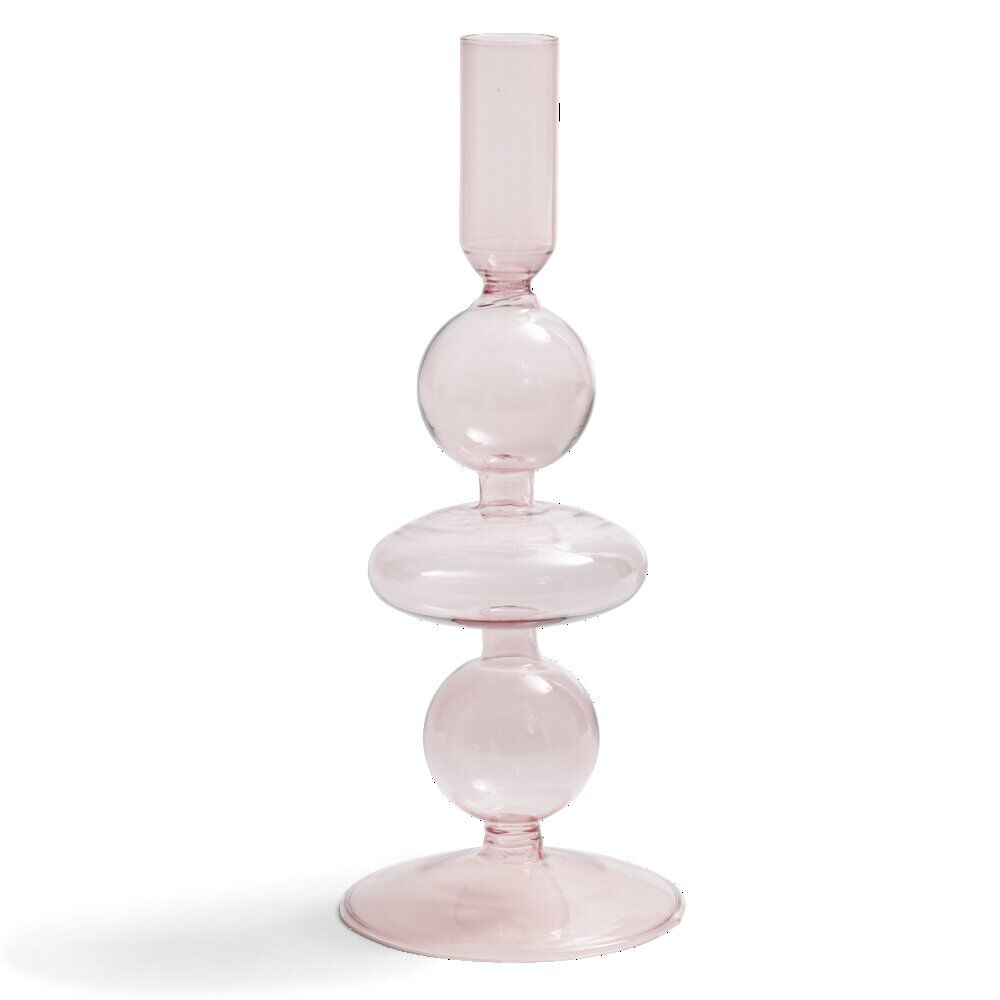 Bougeoir chandelier verre rose clair Ø8,7xH21,5cm