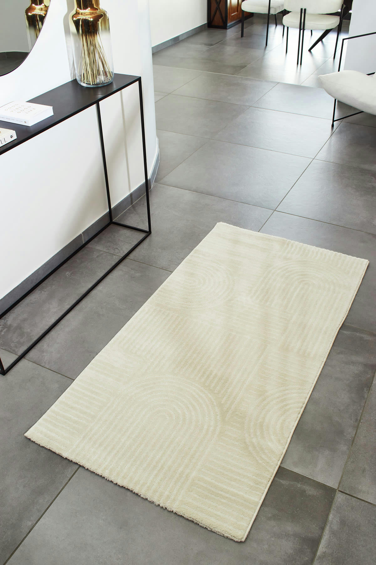 BIANCA - Tapis crème motif arc relief - 80x150