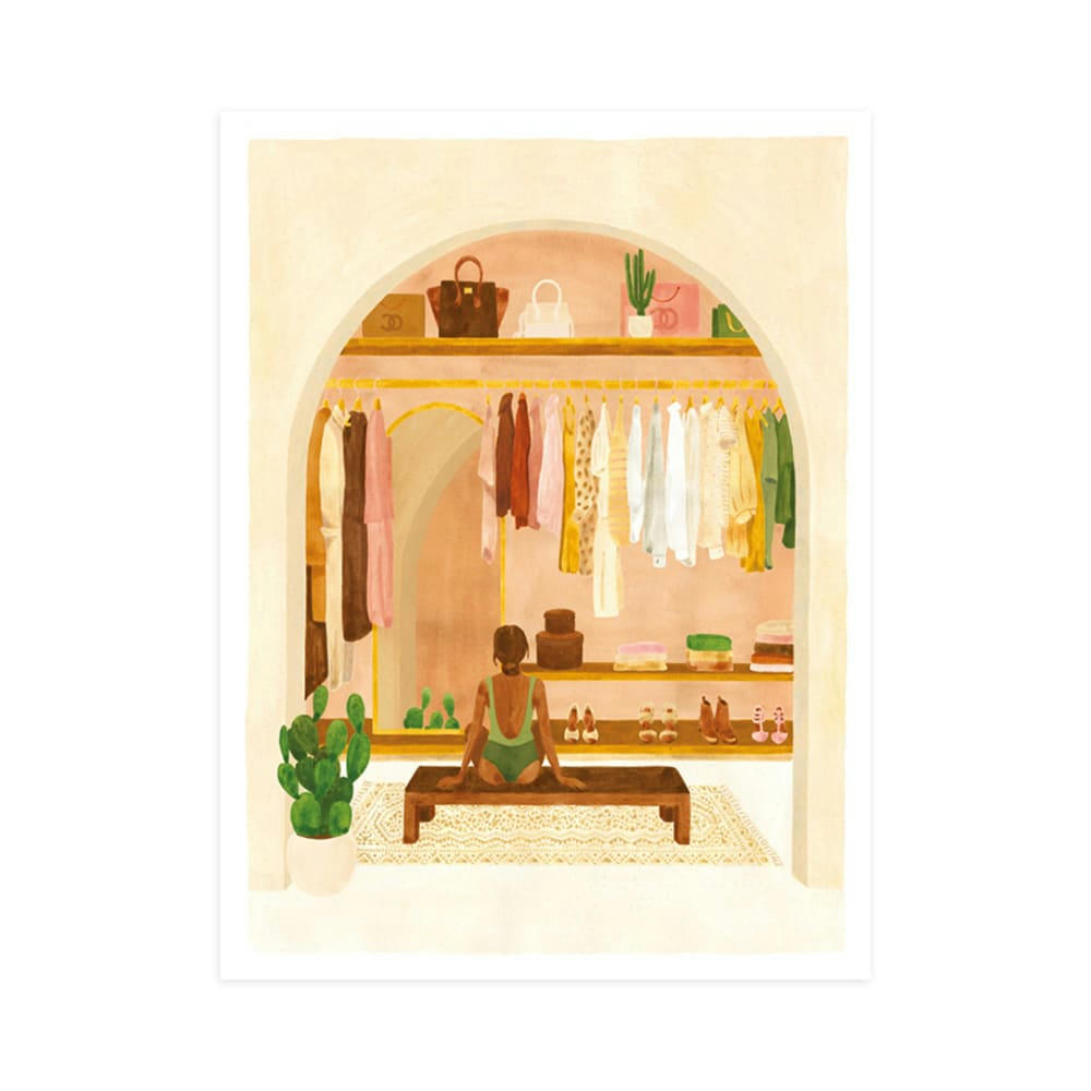 - Affiche illustrée d'une fille devant son dressing 30x40 cm