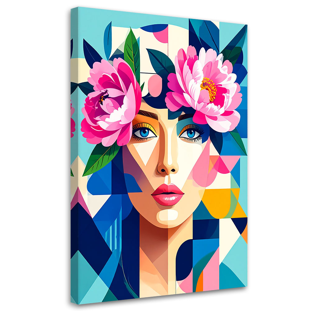 Obraz do salonu sypialni, Kobieta z kwiatami w stylu Bauhaus 20x30