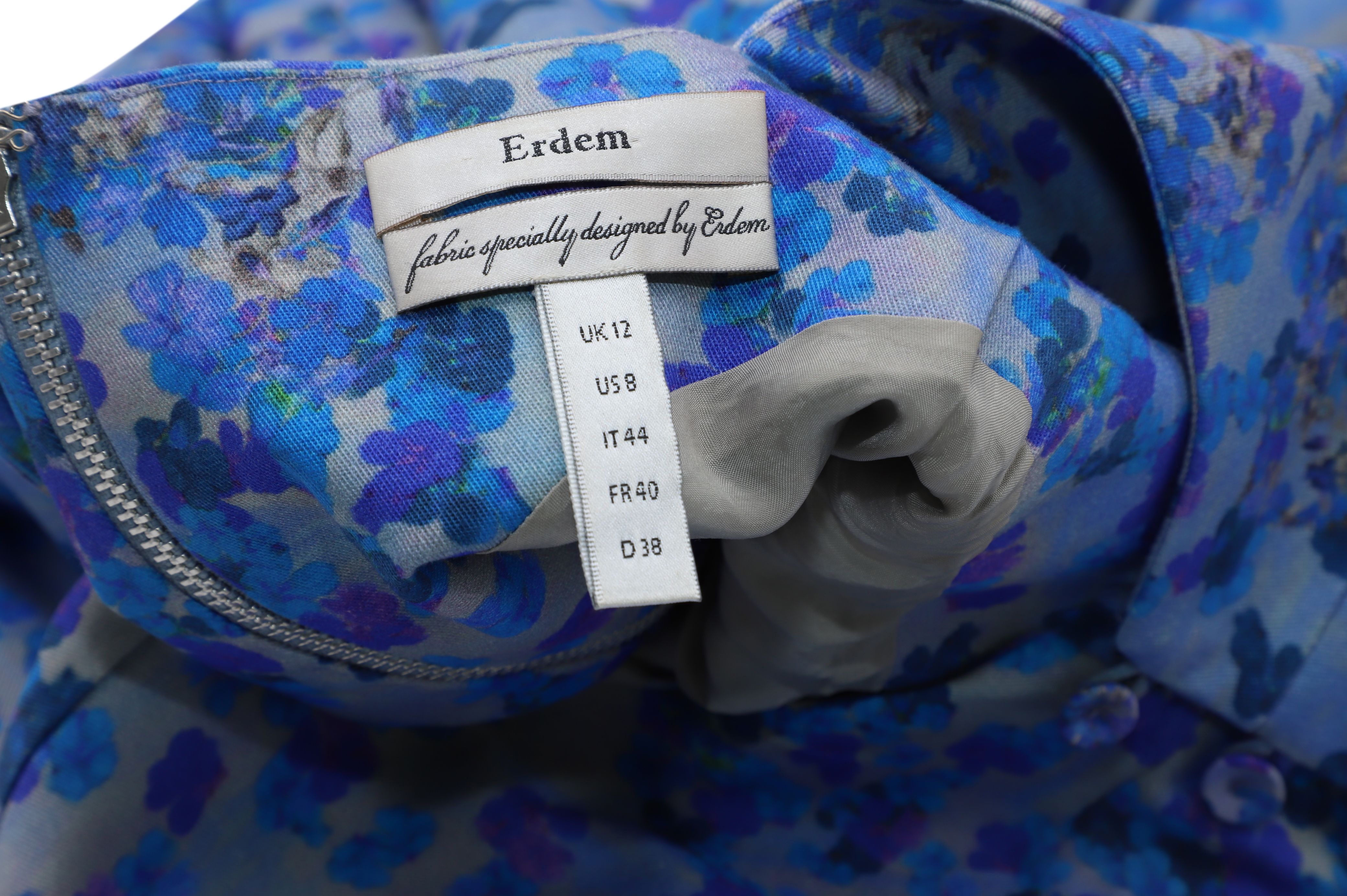 Erdem Preloved Floral Print A-Line Dress in Blue Cotton