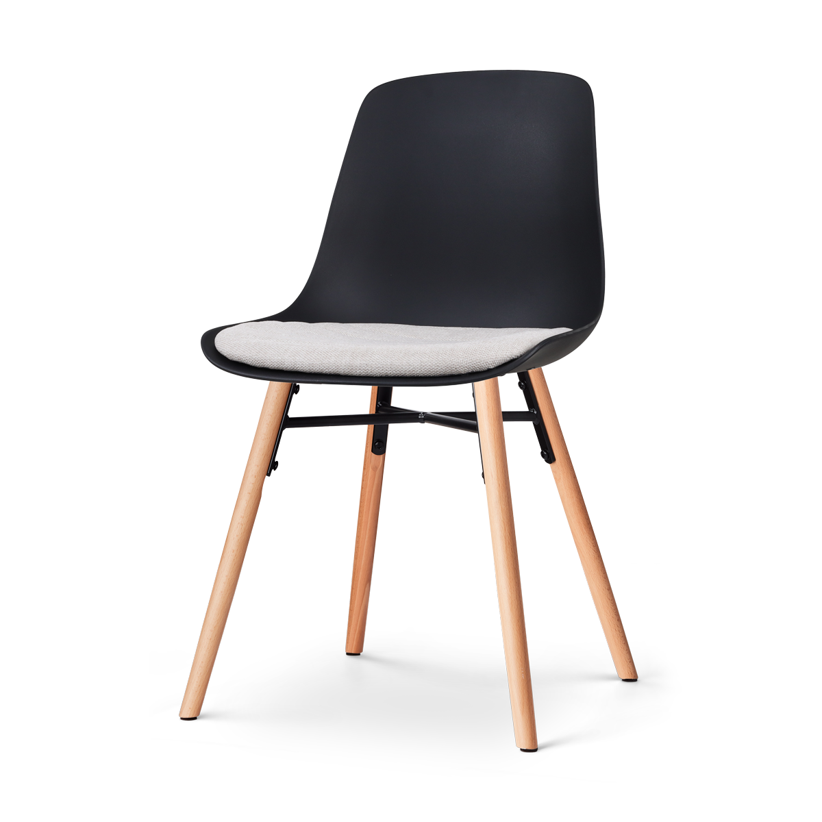 Nolon Nena-Liv Eetkamerstoel Zwart - Beige Kussen - Houten Poten