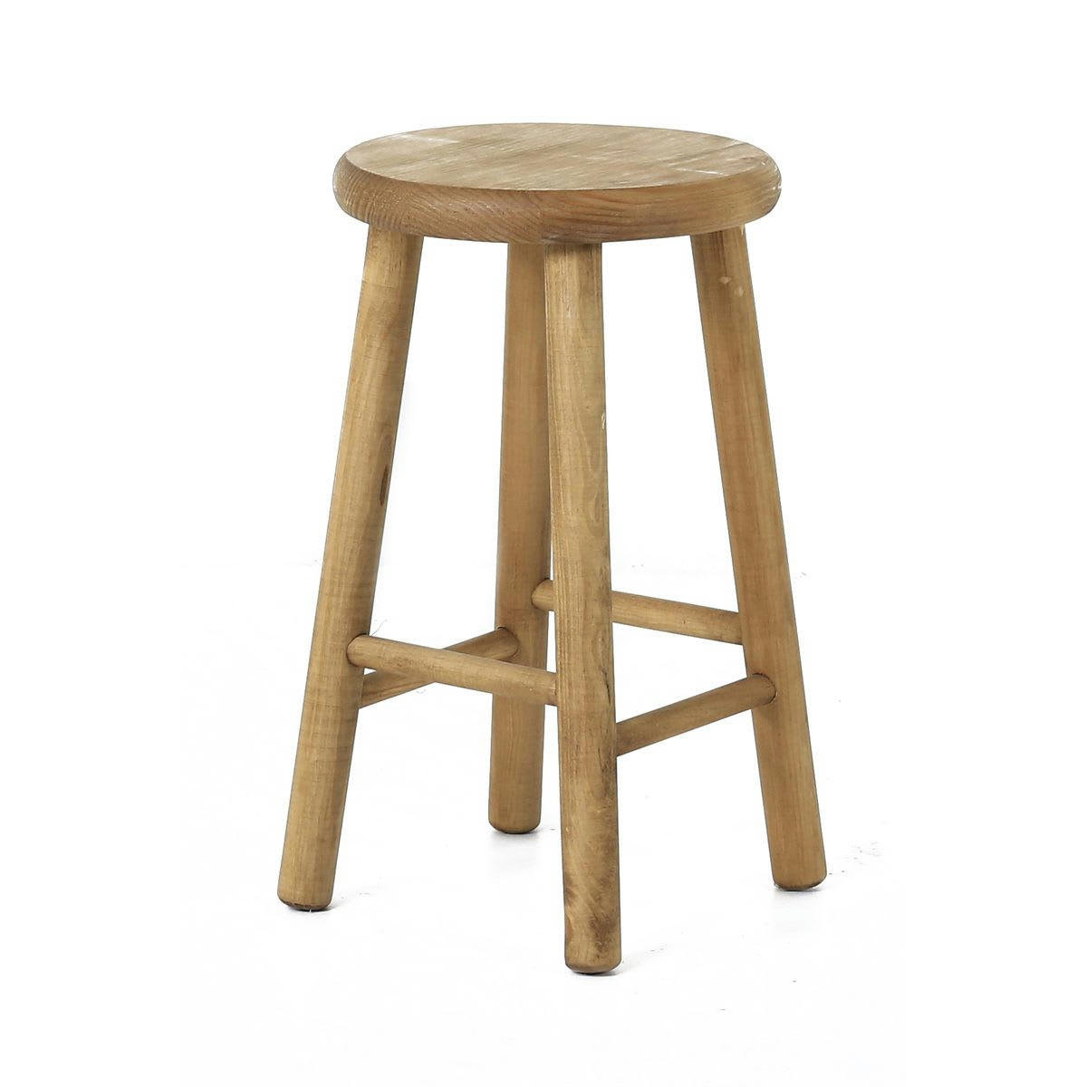 REGION - Tabouret rond en pin ciré aspect lisse