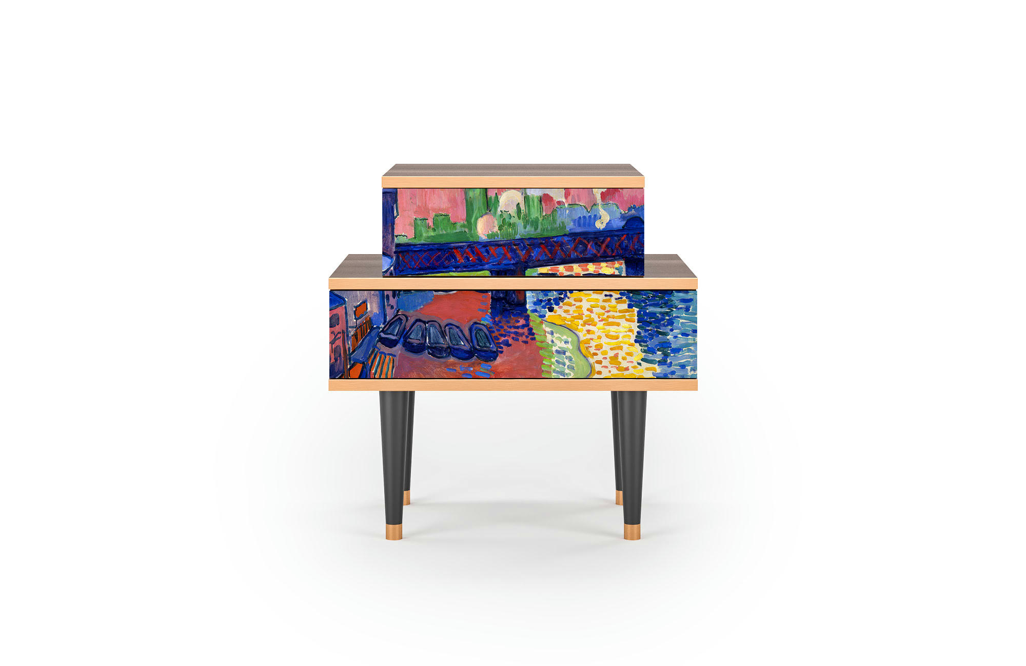 CHARING CROSS BRIDGE BY ANDRE DEAIN - Table de chevet multicolore 2 tiroirs L 58 cm