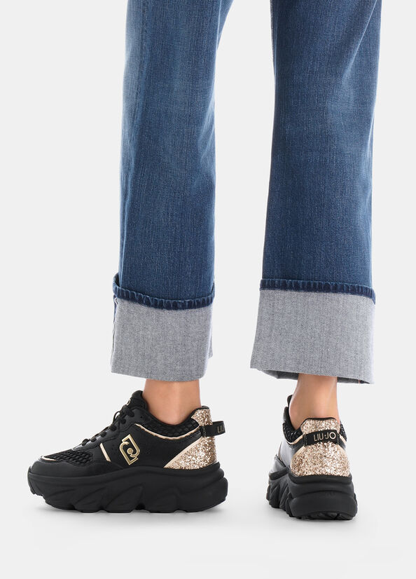 Chuncky sneakers in pelle e glitter
